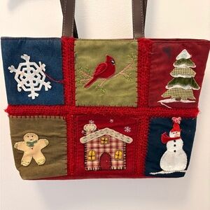 Cappelli Festive Patchwork Tote Bag Christmas Holiday Suede